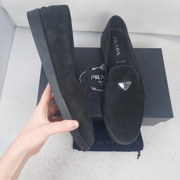 Prada Logo Black Mens Suede Loafer Size UK 11 /US 12 MENS Comes with box and dus - Picture 4 of 10
